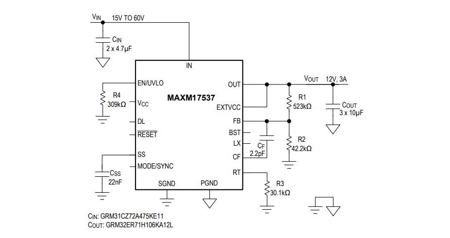 Application Circuit Diagram - Analog Devices Inc. MAXM17537 Step-Down SiP Power Module